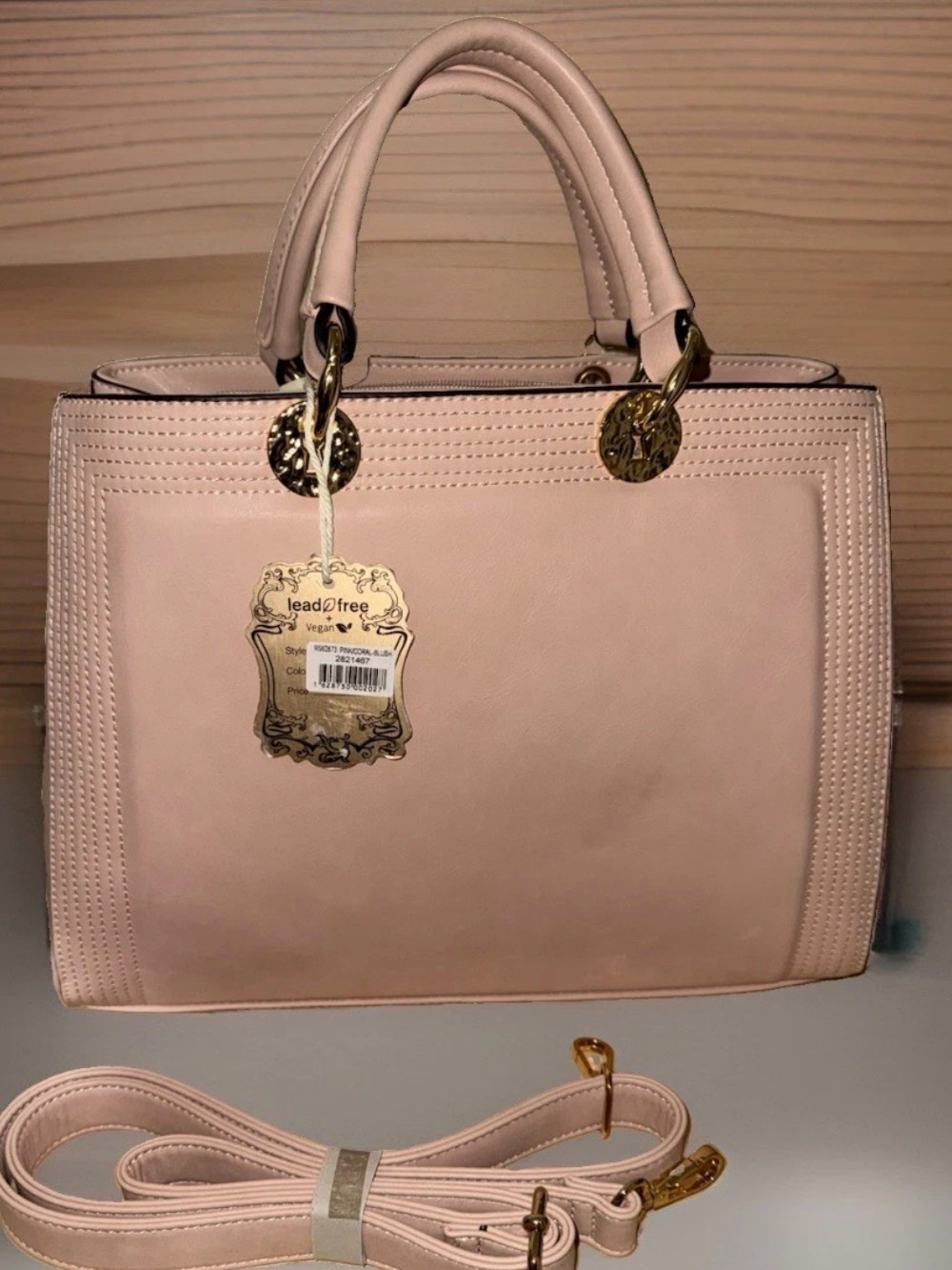 Alyssa Vegan Nude Pink large Satchel handbag purse tote with Gold Hardware NWT